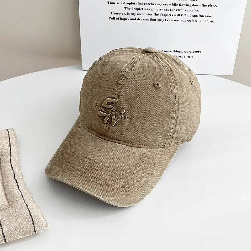 Vintage Washed Denim Baseball Cap with Letter Embroidery