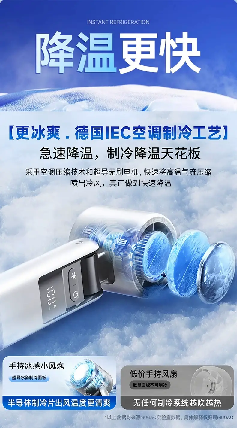 High-Speed Handheld Fan Cooling Ice Compress Digital Display Semiconductor Foldableing Portable Small Fan New Cross-Border USB Charging — feature 12