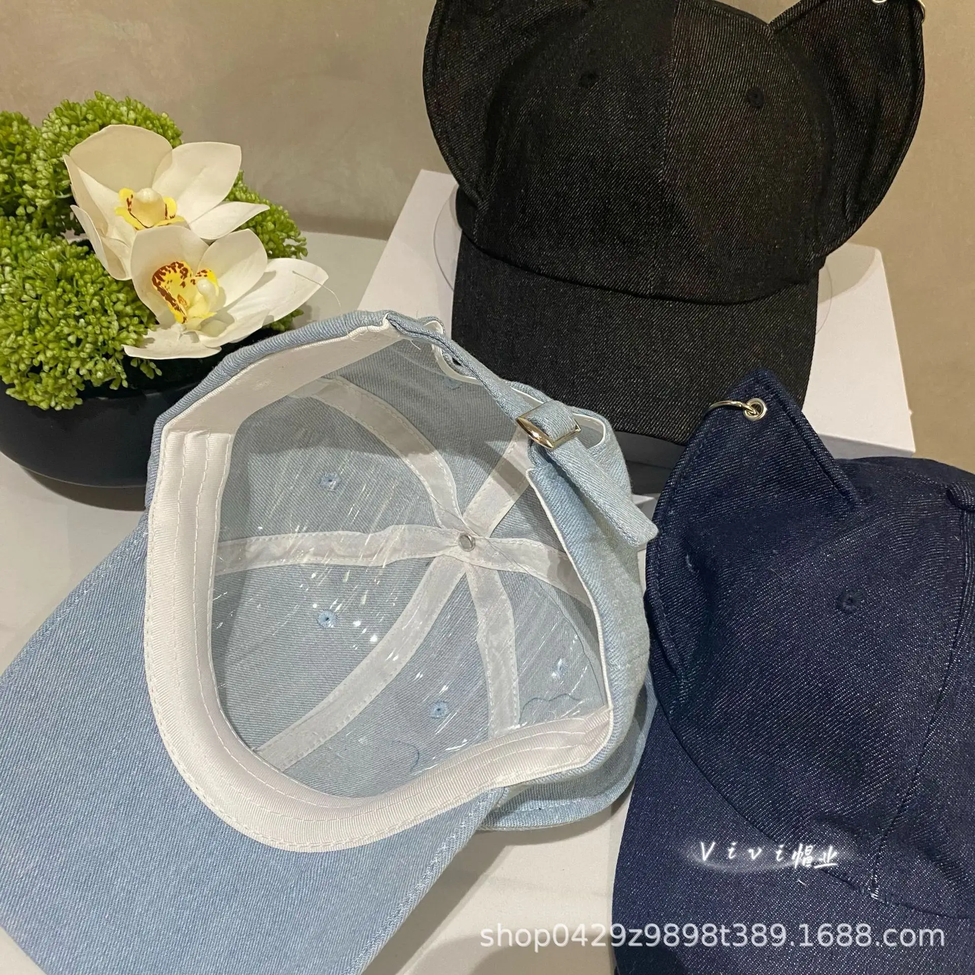 Black Fox Ears Denim Baseball Cap for Women — feature 3