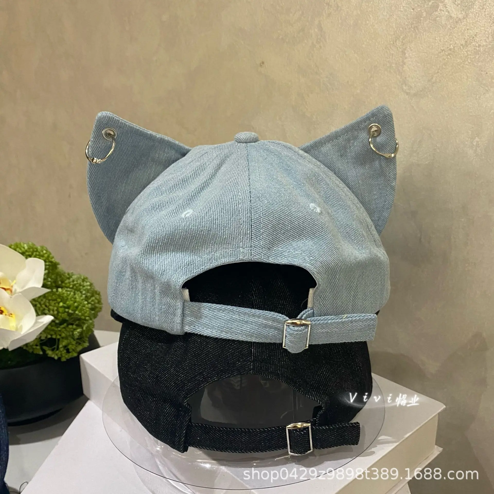 Black Fox Ears Denim Baseball Cap for Women — feature 4