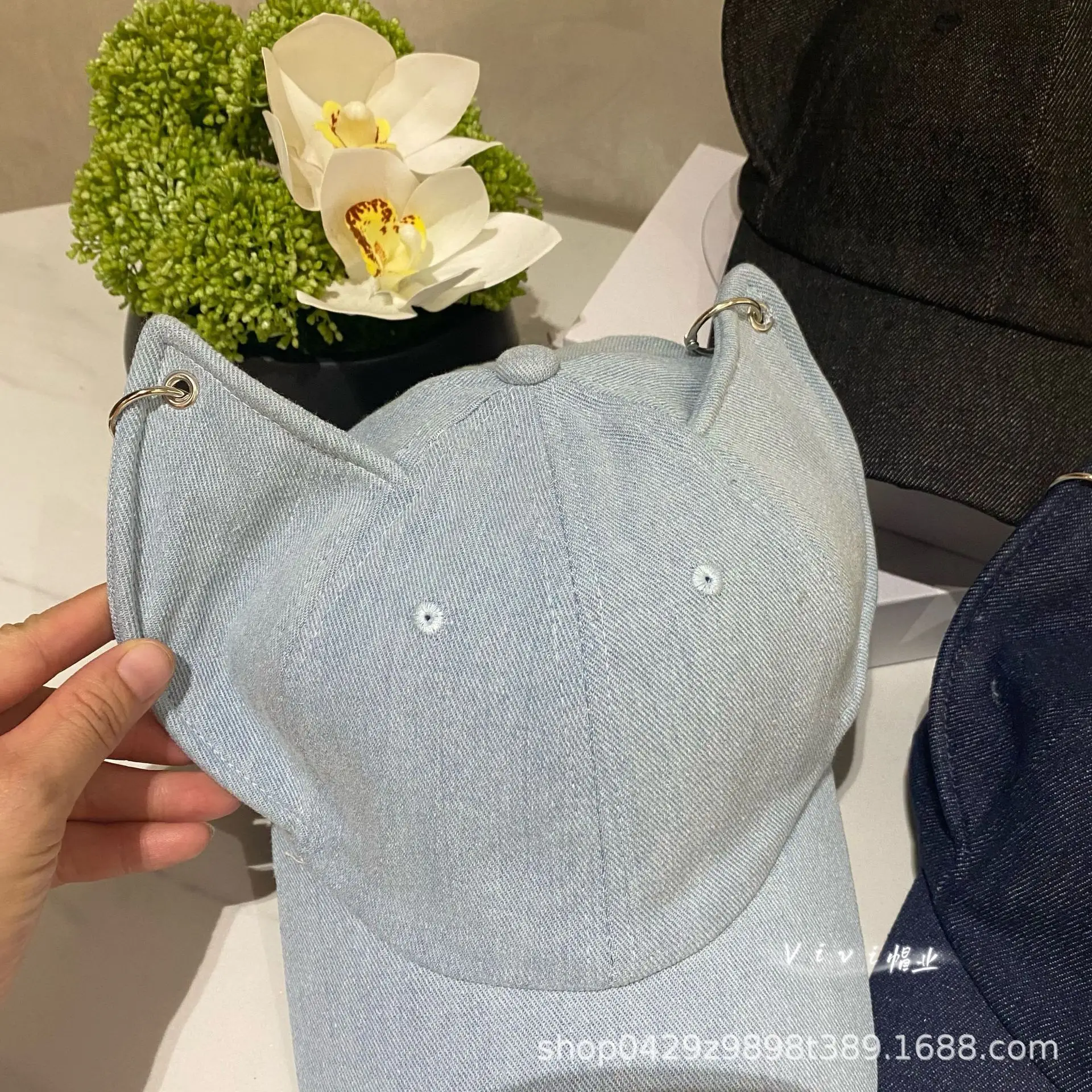 Black Fox Ears Denim Baseball Cap for Women — feature 6