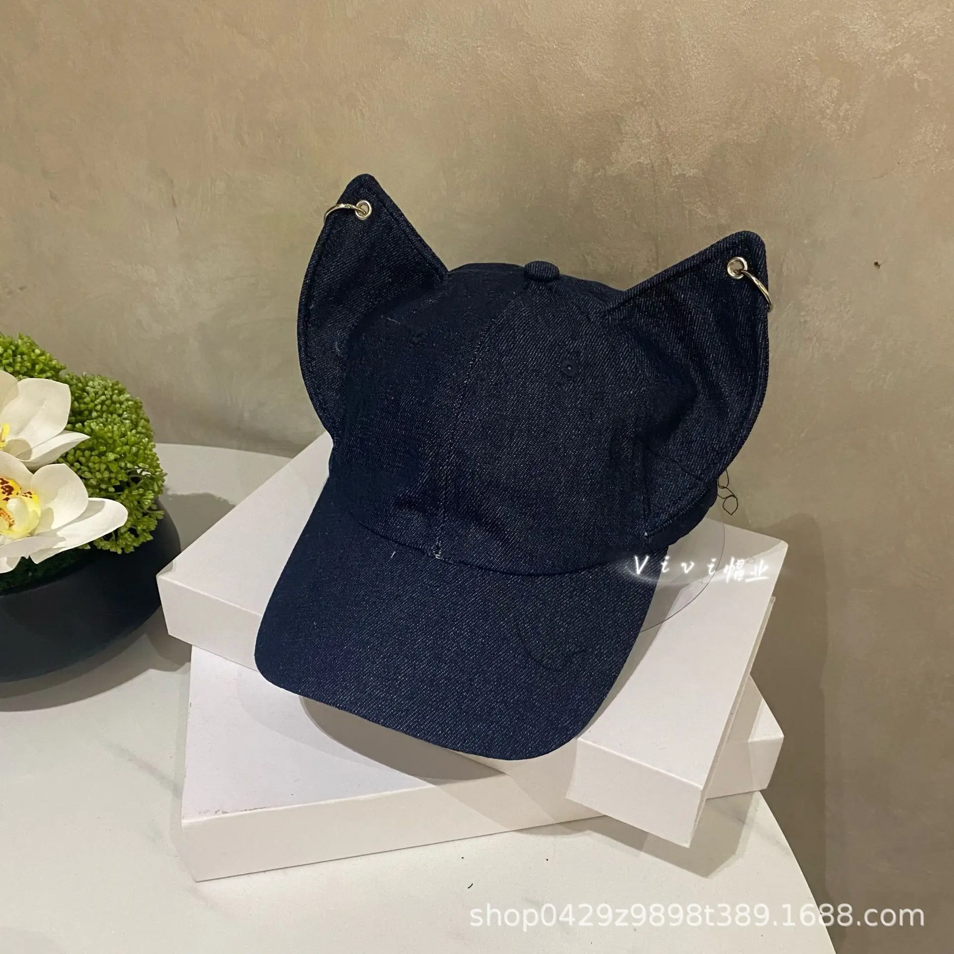 Black Fox Ears Denim Baseball Cap for Women