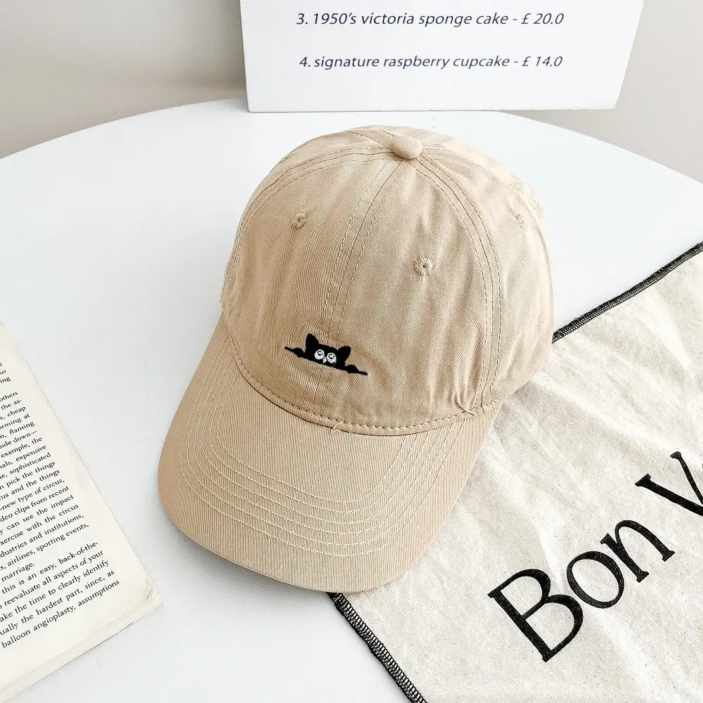 Korean Style Cat Embroidery Cap for Women & Men - Image 3