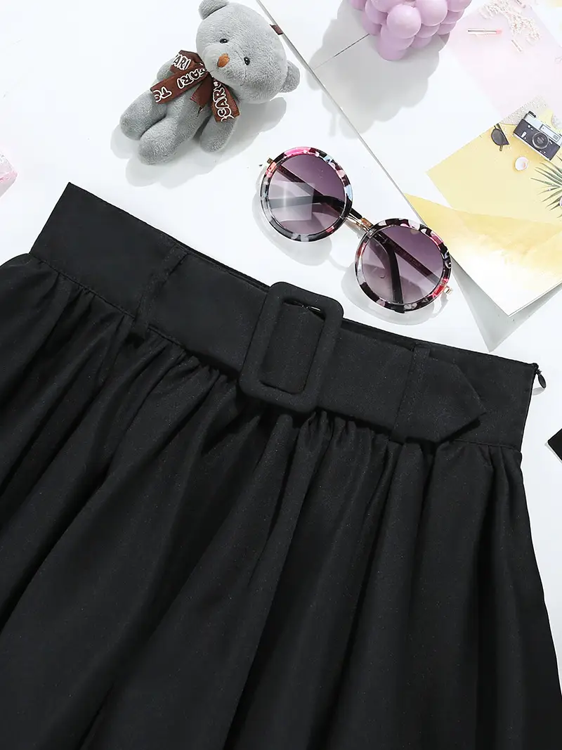 White Puffy A-Line Skirt with Belt for Women — feature 5