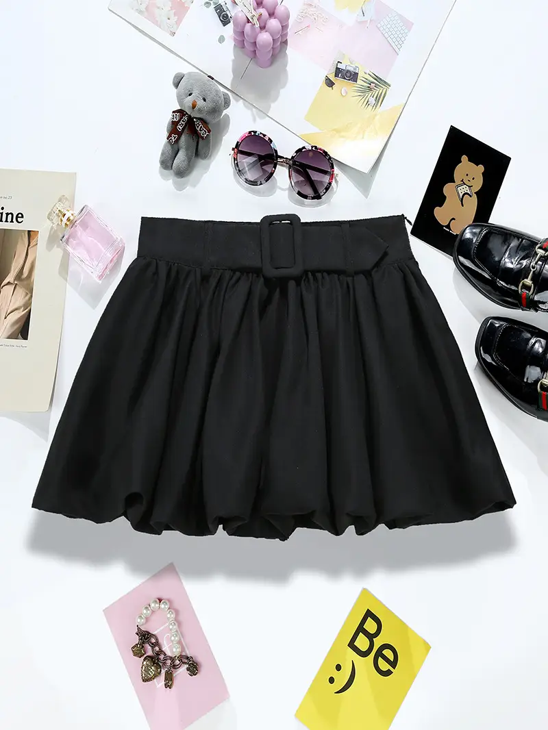 White Puffy A-Line Skirt with Belt for Women - Image 2