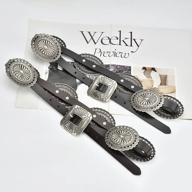 Bohemian Western Belt with Heavy Carved Design for Women