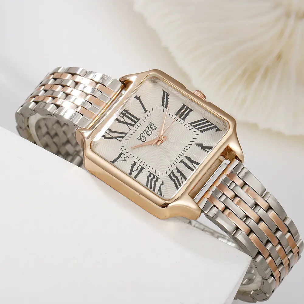 Women's Rose Gold Roman Numeral Watch with Diamond Band — feature 8