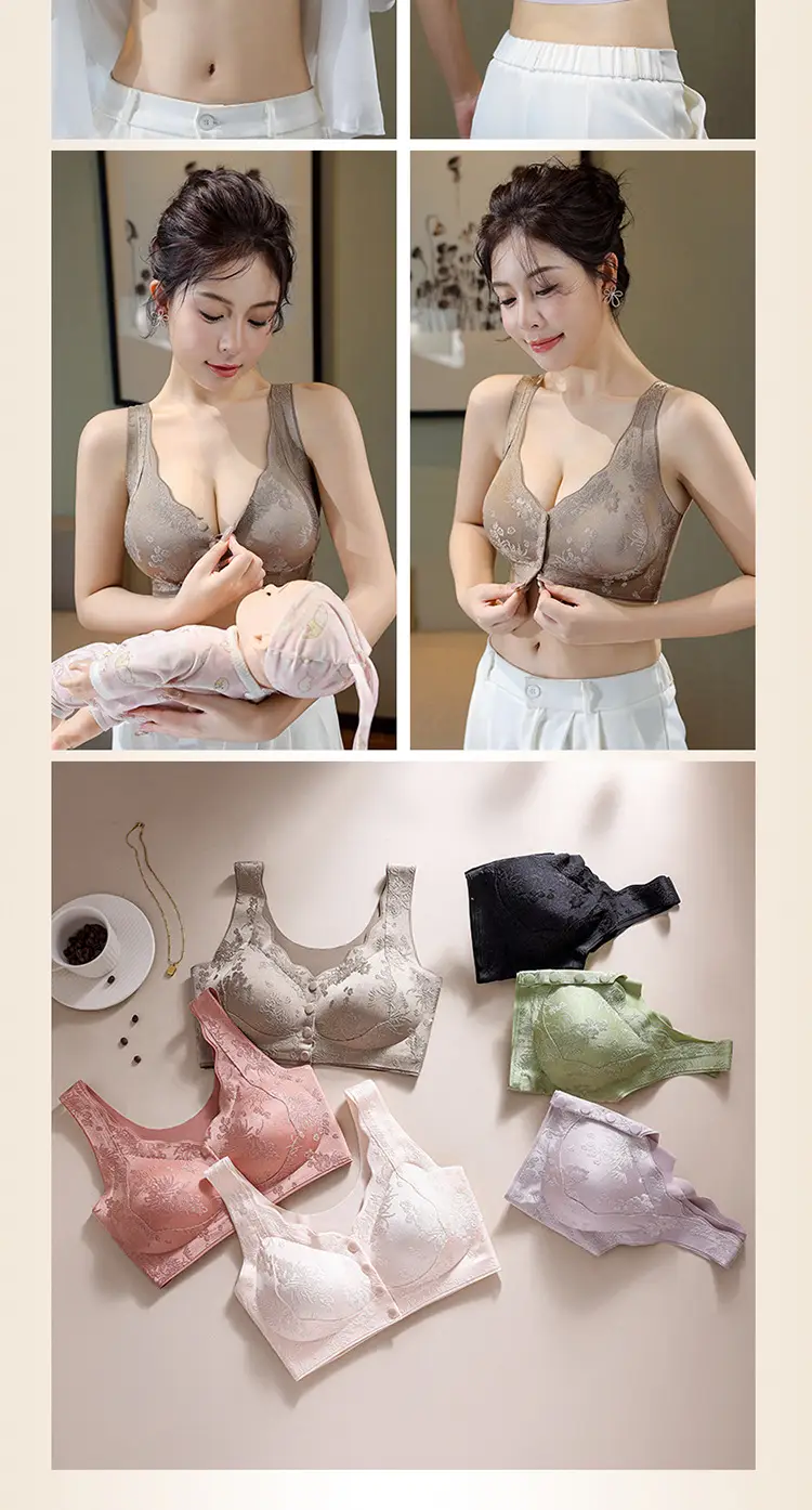 Original Seamless Ice Silk National Style Embossed Front Button Intimates Women's Push-Up Anti-Sagging Beautiful Back Bra Large Size Vest — feature 20