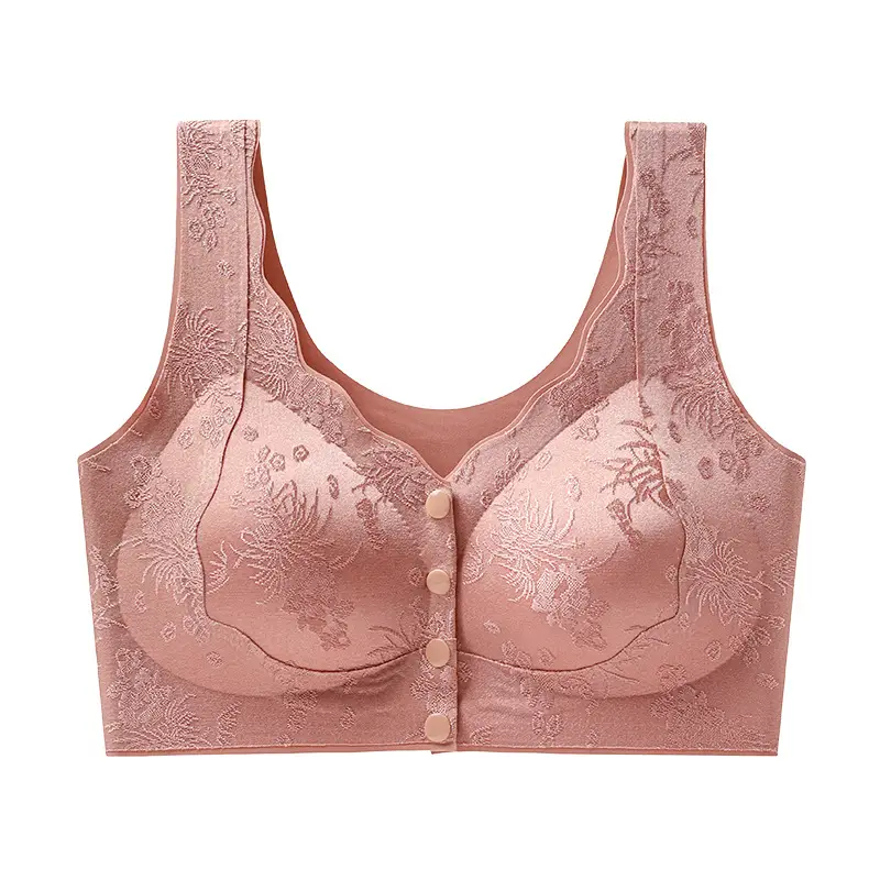 Original Seamless Ice Silk National Style Embossed Front Button Intimates Women's Push-Up Anti-Sagging Beautiful Back Bra Large Size Vest
