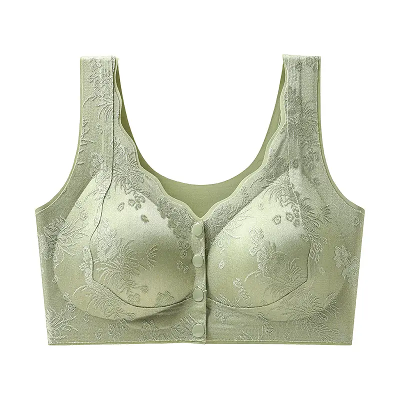 Original Seamless Ice Silk National Style Embossed Front Button Intimates Women's Push-Up Anti-Sagging Beautiful Back Bra Large Size Vest