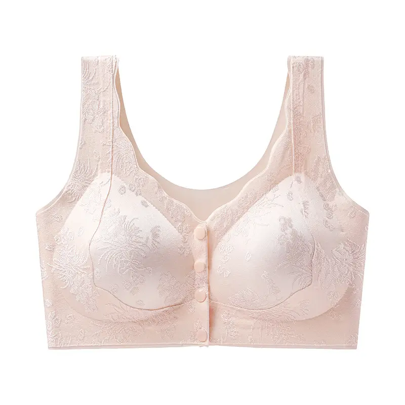 Original Seamless Ice Silk National Style Embossed Front Button Intimates Women's Push-Up Anti-Sagging Beautiful Back Bra Large Size Vest