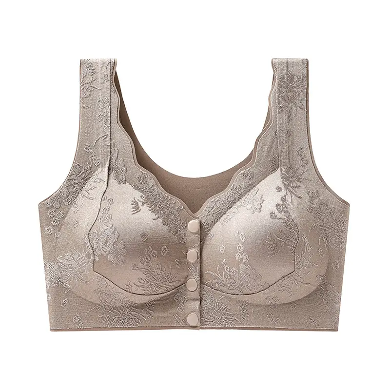 Original Seamless Ice Silk National Style Embossed Front Button Intimates Women's Push-Up Anti-Sagging Beautiful Back Bra Large Size Vest