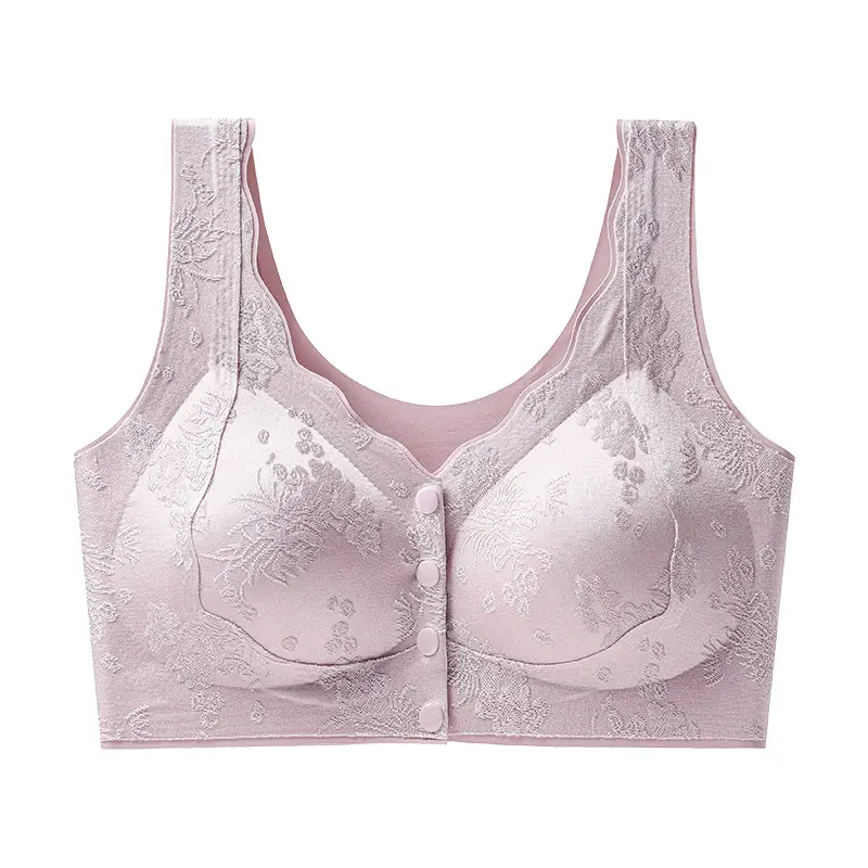 Original Seamless Ice Silk National Style Embossed Front Button Intimates Women's Push-Up Anti-Sagging Beautiful Back Bra Large Size Vest