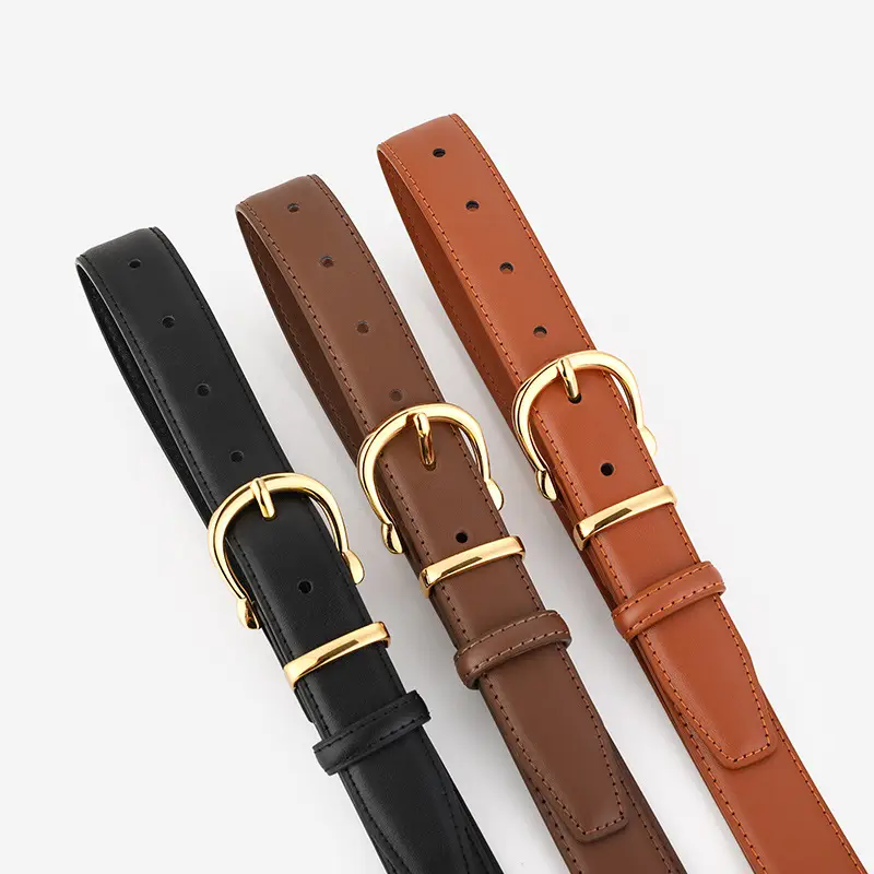 Bronze Pin Buckle Women's Belt Double Sided Cowhide - Image 11