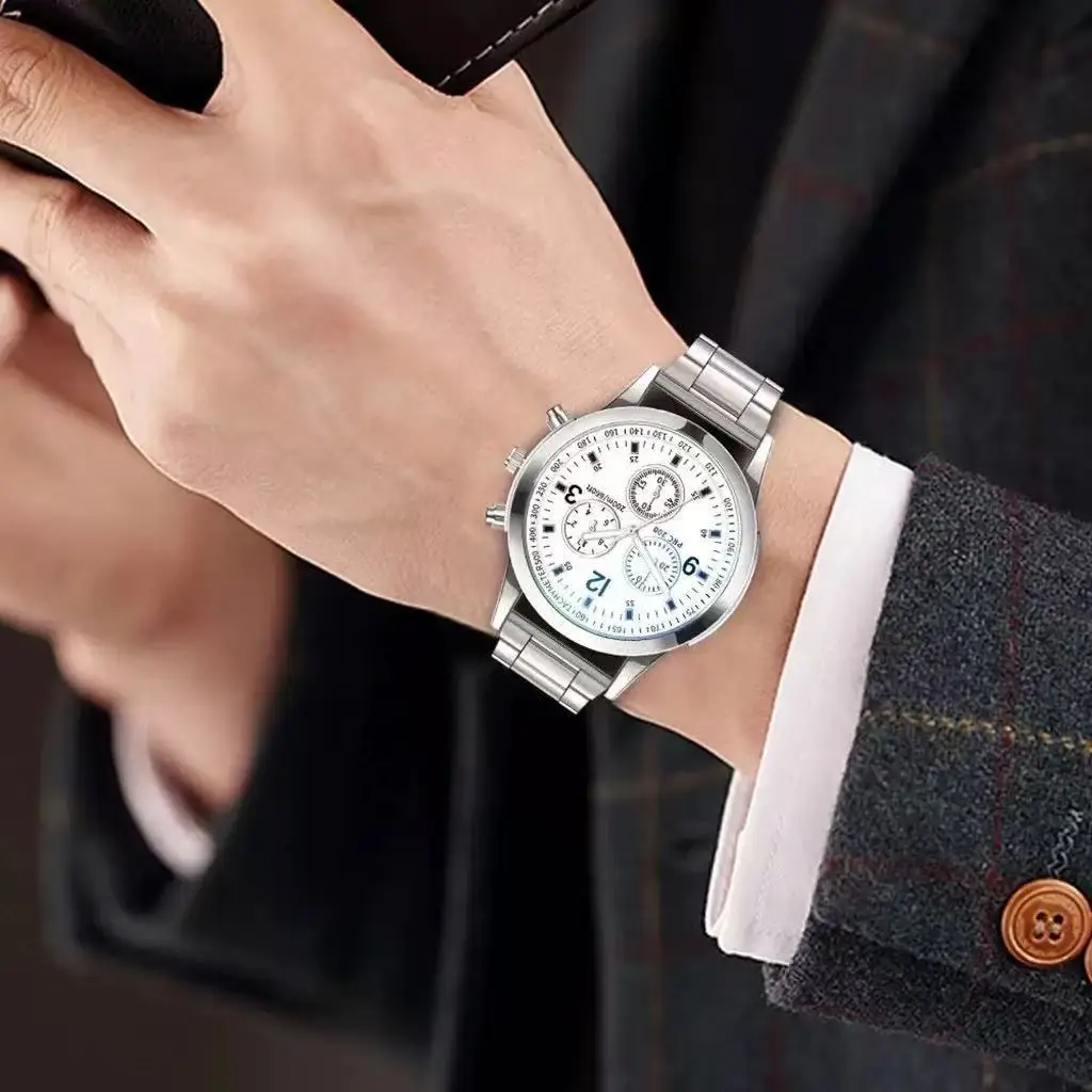 Men's Blue Light Glass Chronograph Watch with 6-Pin Steel Band - Image 9