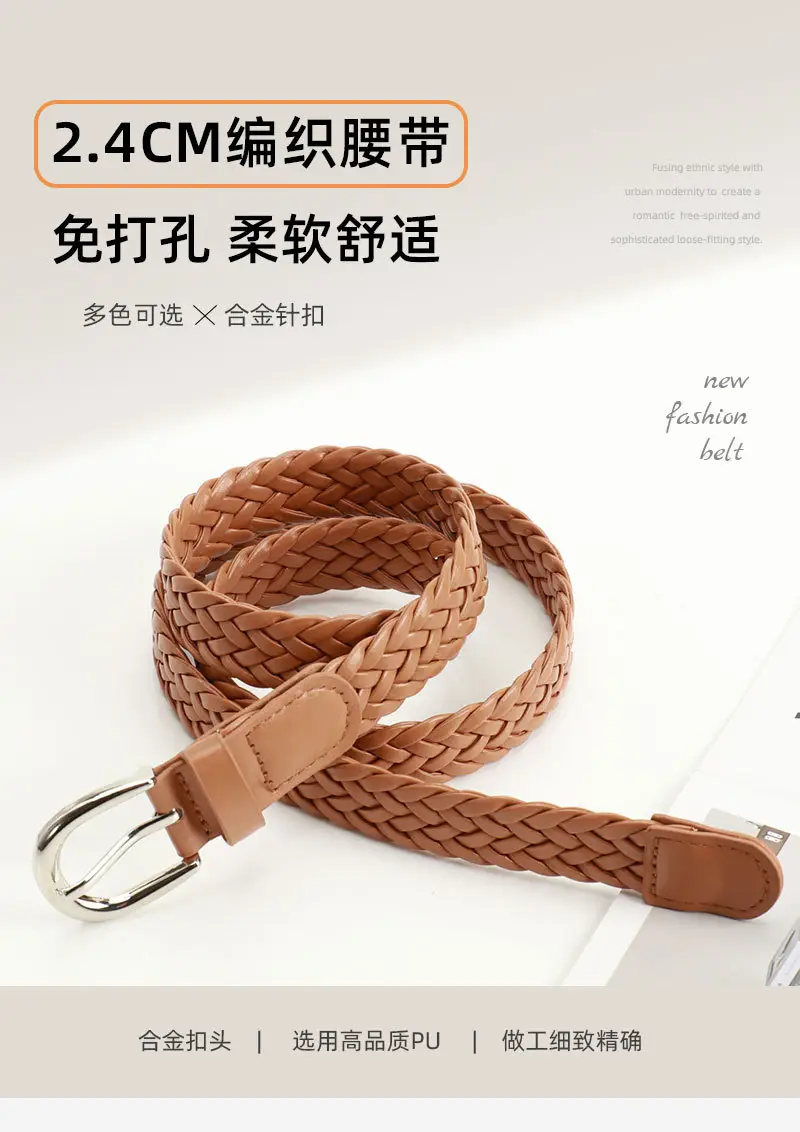 Black Retro Woven Women's Belt with Jeans Dress — feature 20