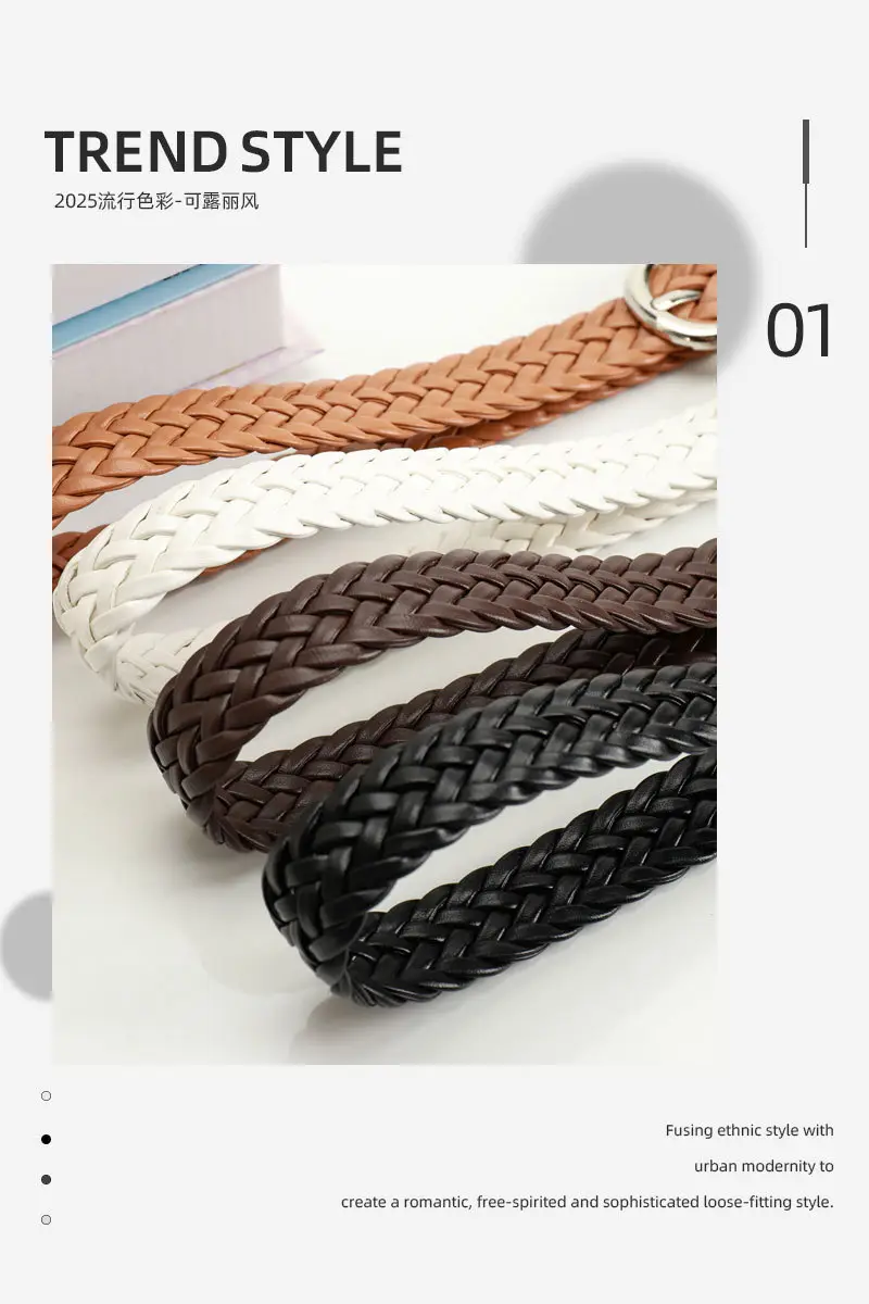 Black Retro Woven Women's Belt with Jeans Dress — feature 21