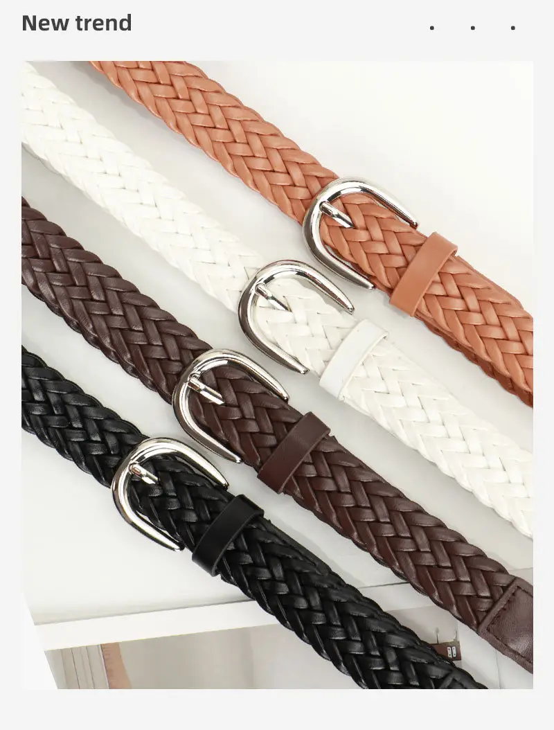 Black Retro Woven Women's Belt with Jeans Dress — feature 29
