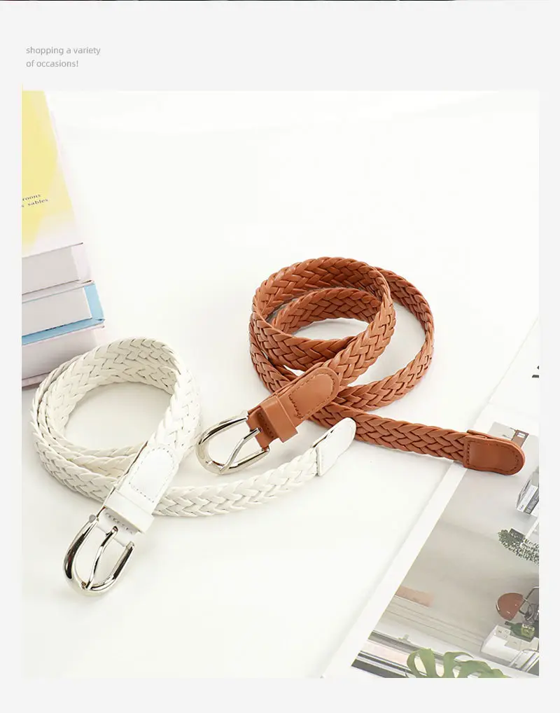 Black Retro Woven Women's Belt with Jeans Dress — feature 32