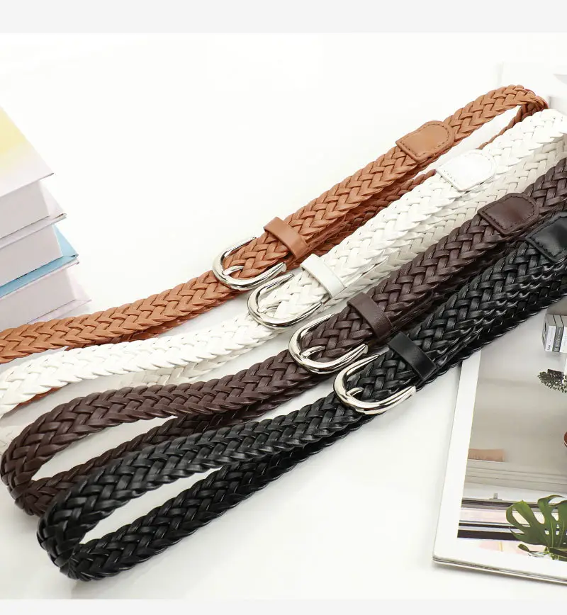Black Retro Woven Women's Belt with Jeans Dress — feature 33