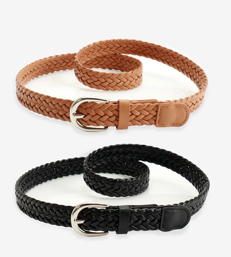 Black Retro Woven Women's Belt with Jeans Dress — feature 34