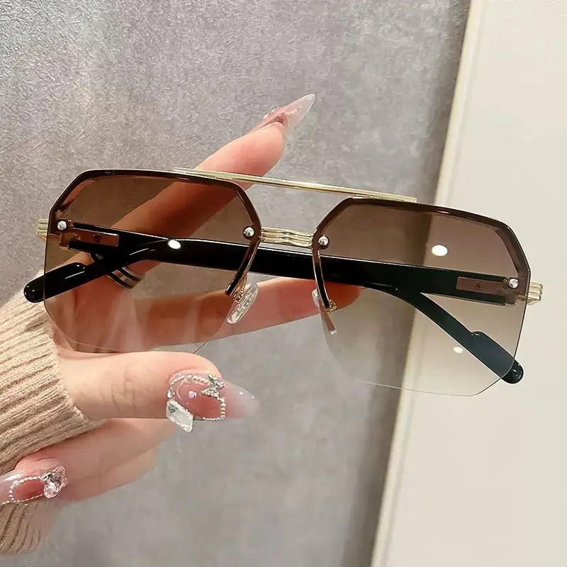 Men's Black Half Frame Sun Glasses Polygonal Metal - Image 9