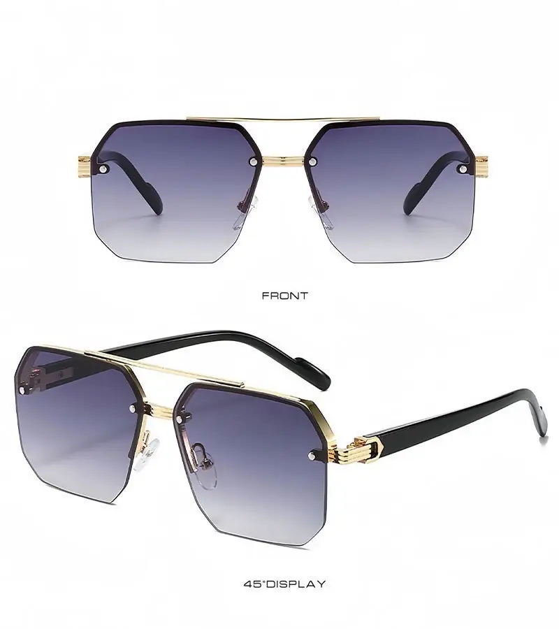 Men's Black Half Frame Sun Glasses Polygonal Metal — feature 11