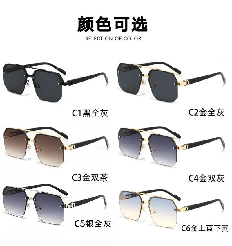Men's Black Half Frame Sun Glasses Polygonal Metal — feature 6