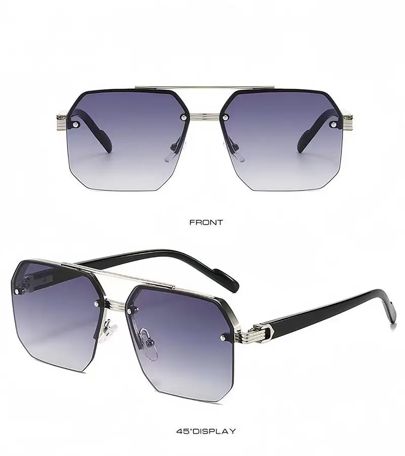 Men's Black Half Frame Sun Glasses Polygonal Metal — feature 8