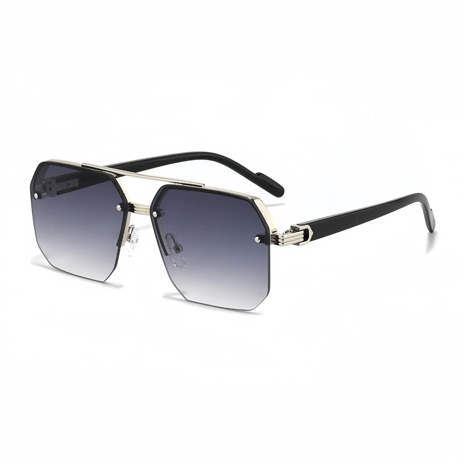 Men's Black Half Frame Sun Glasses Polygonal Metal - Image 5