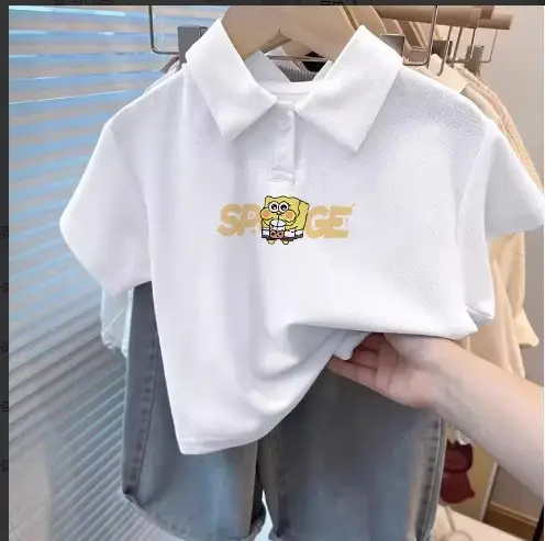Children's White SpongeBob Polo Shirt Medium to XL — feature 3