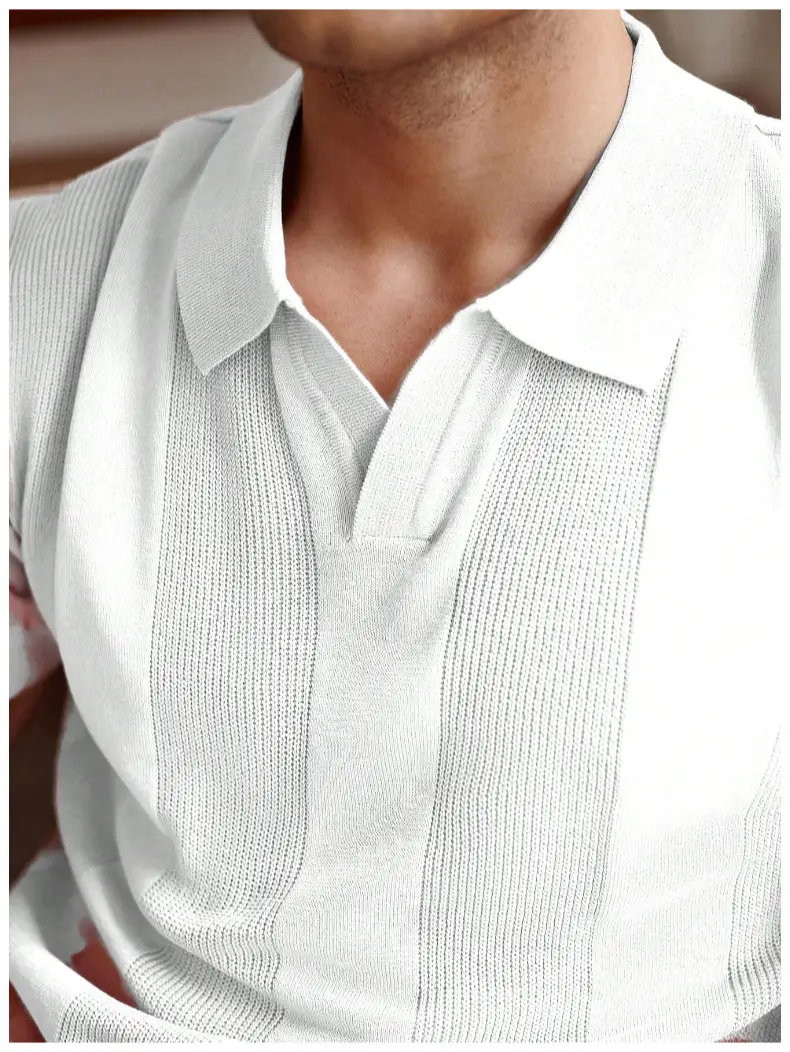 Men White Striped Jacquard Polo Shirt Cut Out — feature 10