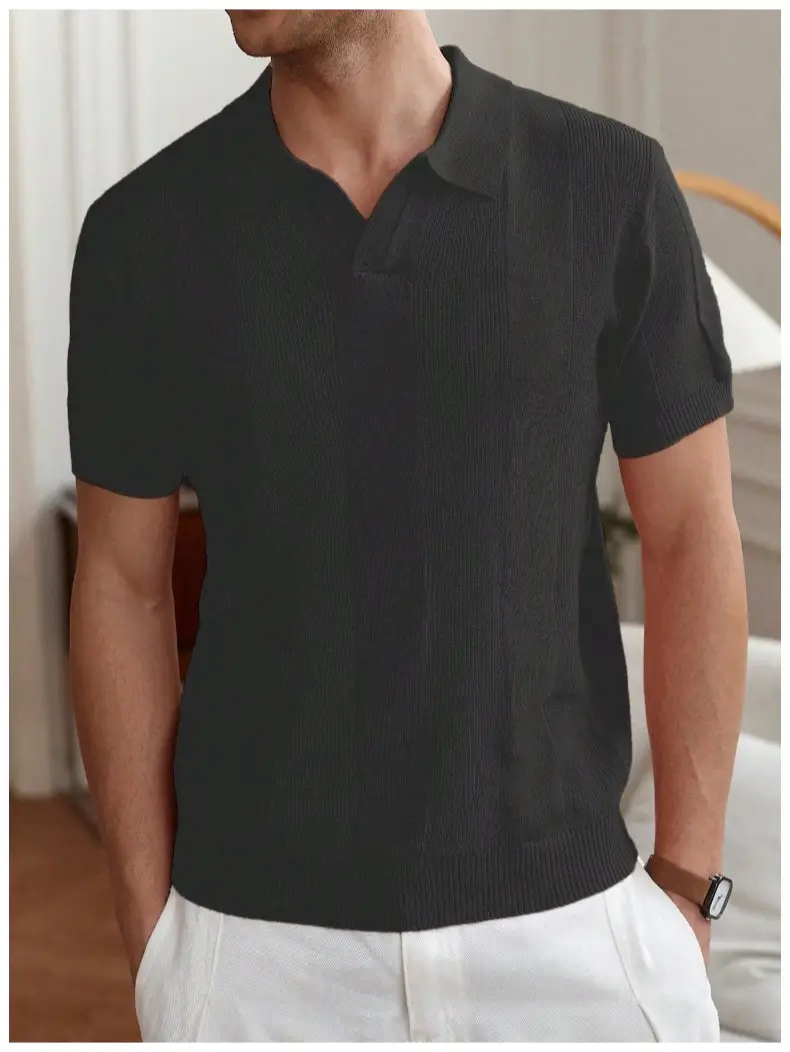 Men White Striped Jacquard Polo Shirt Cut Out — feature 12
