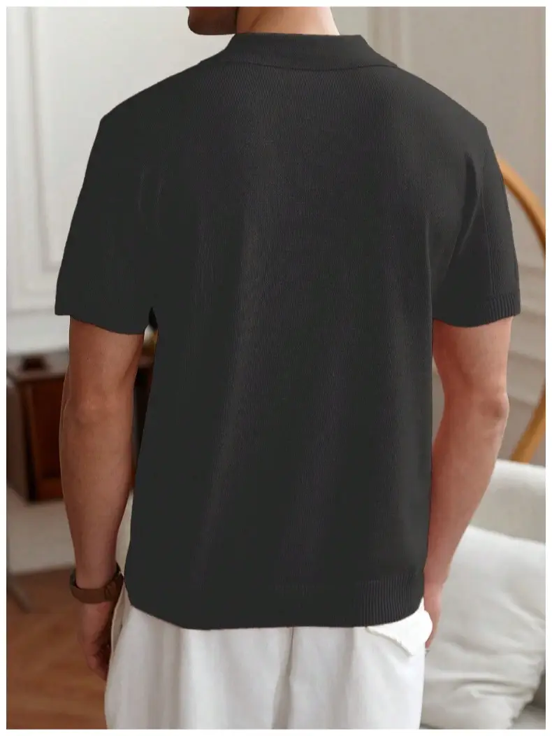 Men White Striped Jacquard Polo Shirt Cut Out — feature 13