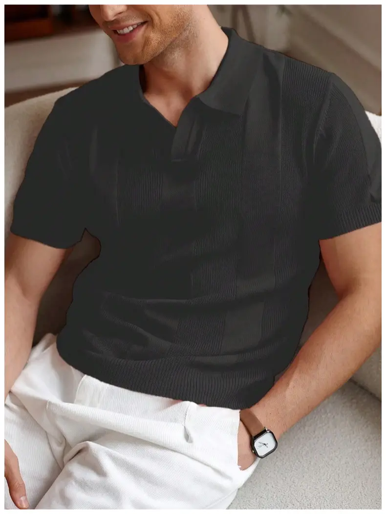 Men White Striped Jacquard Polo Shirt Cut Out — feature 14