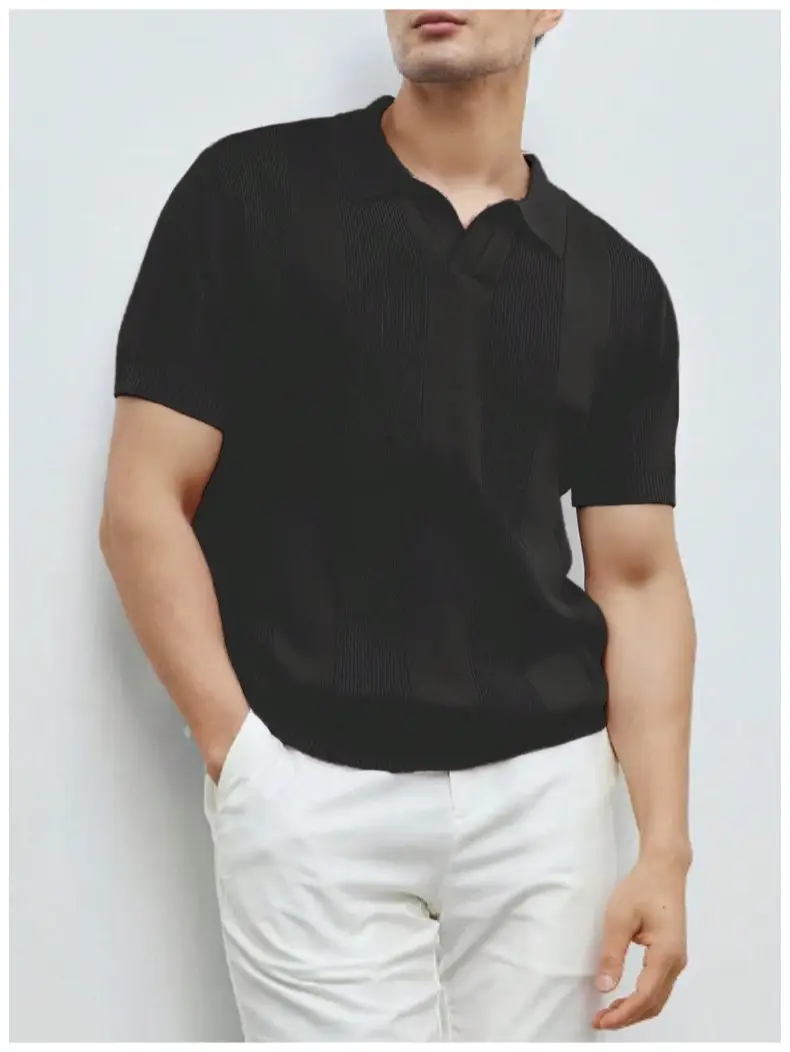 Men White Striped Jacquard Polo Shirt Cut Out — feature 15
