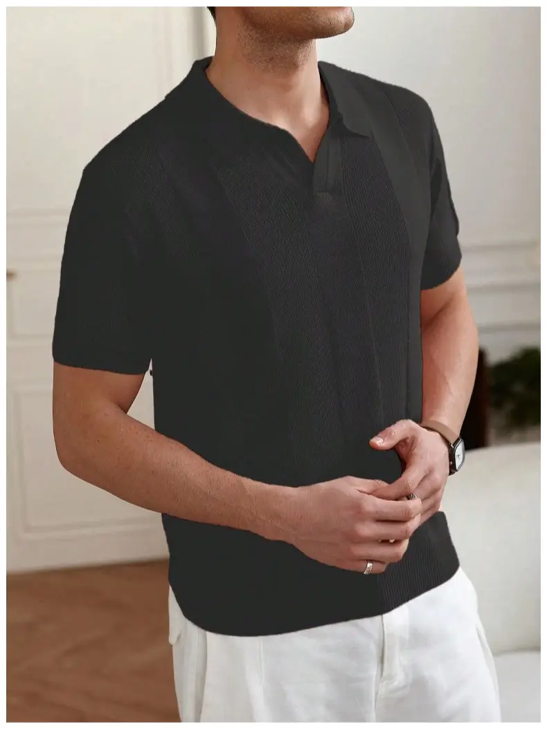 Men White Striped Jacquard Polo Shirt Cut Out — feature 16