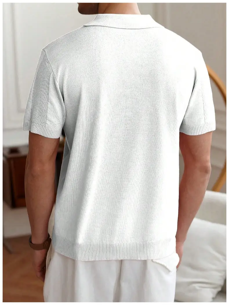 Men White Striped Jacquard Polo Shirt Cut Out — feature 6