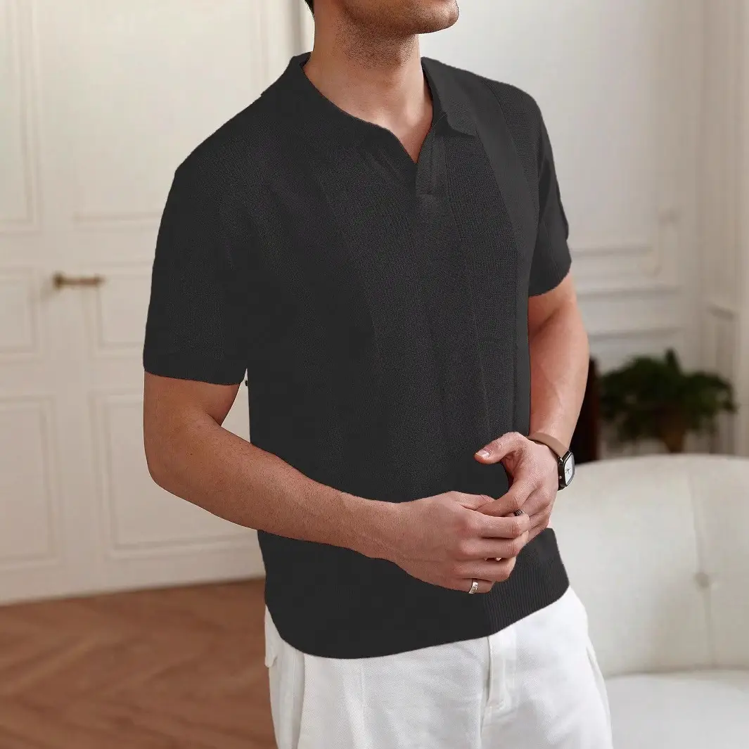 Men White Striped Jacquard Polo Shirt Cut Out - Image 2