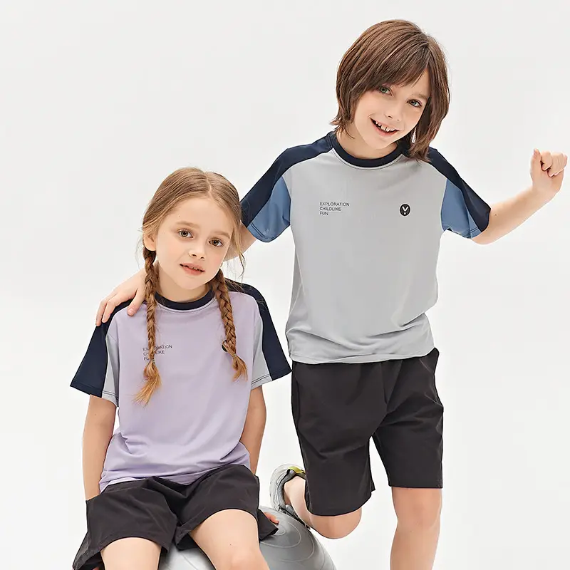 Kids Breathable T-Shirt Set Gray Blue Black Shorts - Image 6