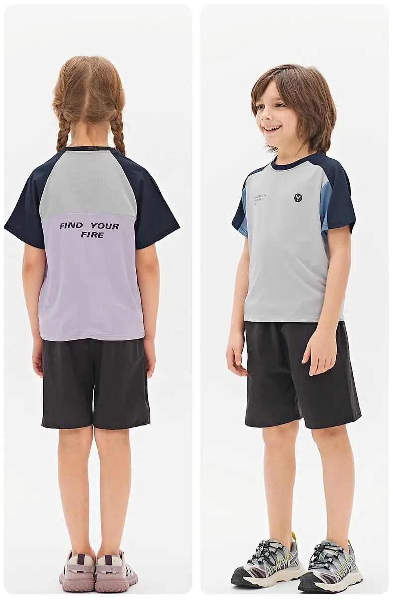 Kids Breathable T-Shirt Set Gray Blue Black Shorts — feature 29