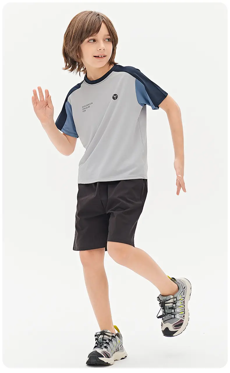 Kids Breathable T-Shirt Set Gray Blue Black Shorts — feature 31
