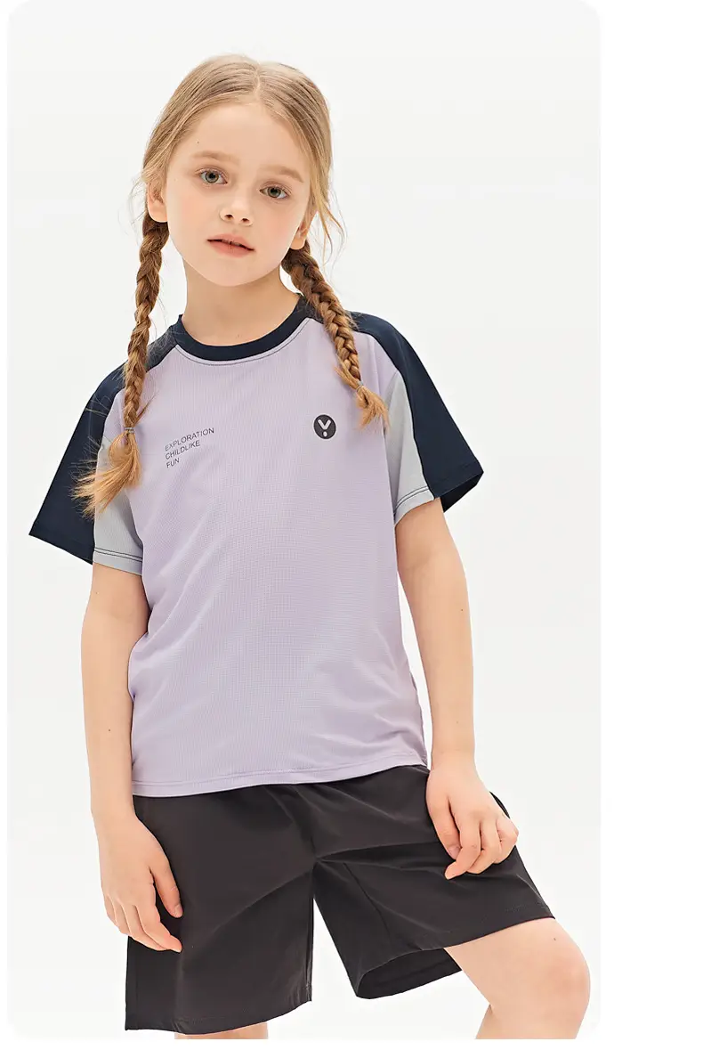 Kids Breathable T-Shirt Set Gray Blue Black Shorts — feature 32