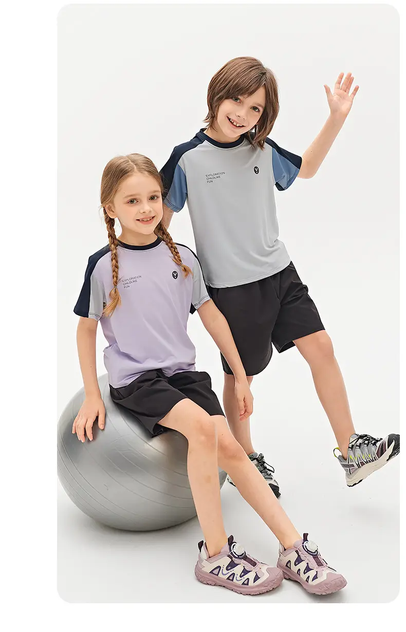 Kids Breathable T-Shirt Set Gray Blue Black Shorts — feature 33