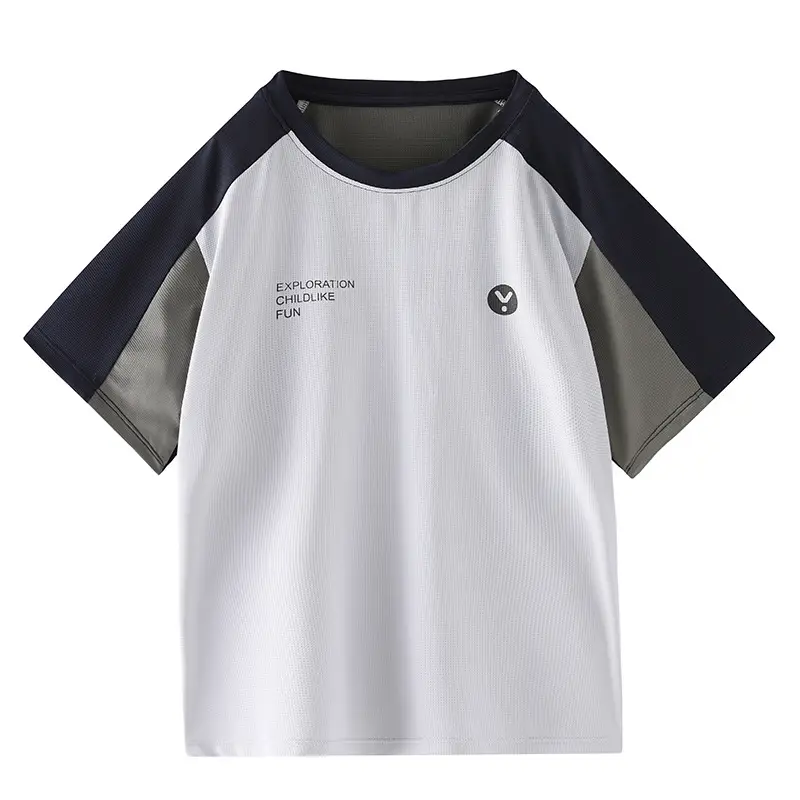 Kids Breathable T-Shirt Set Gray Blue Black Shorts - Image 2