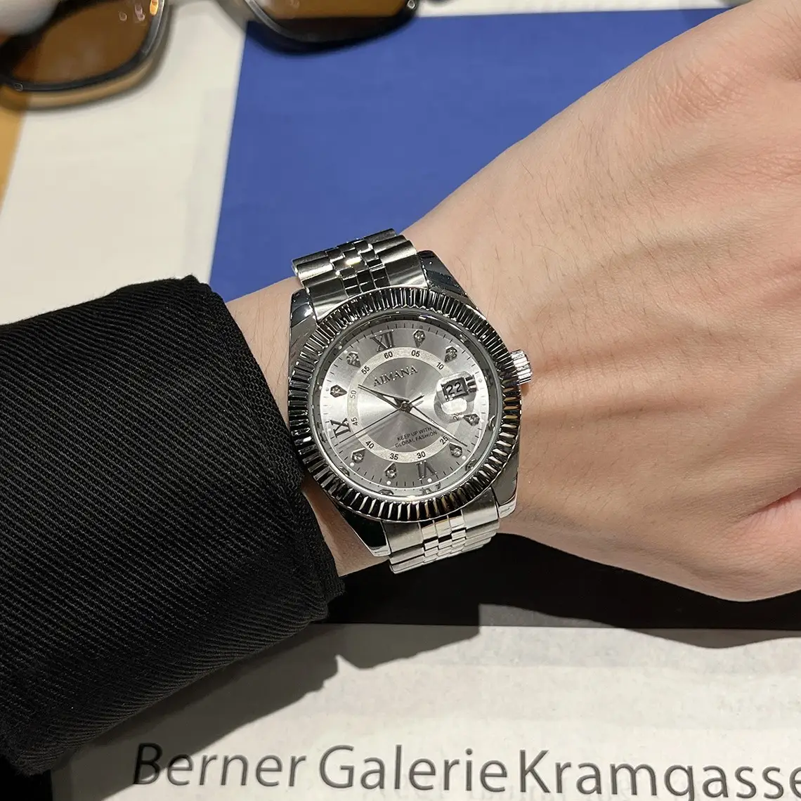 Luxury Men's Swiss Watch Stainless Steel Strap Black Dial - Image 5