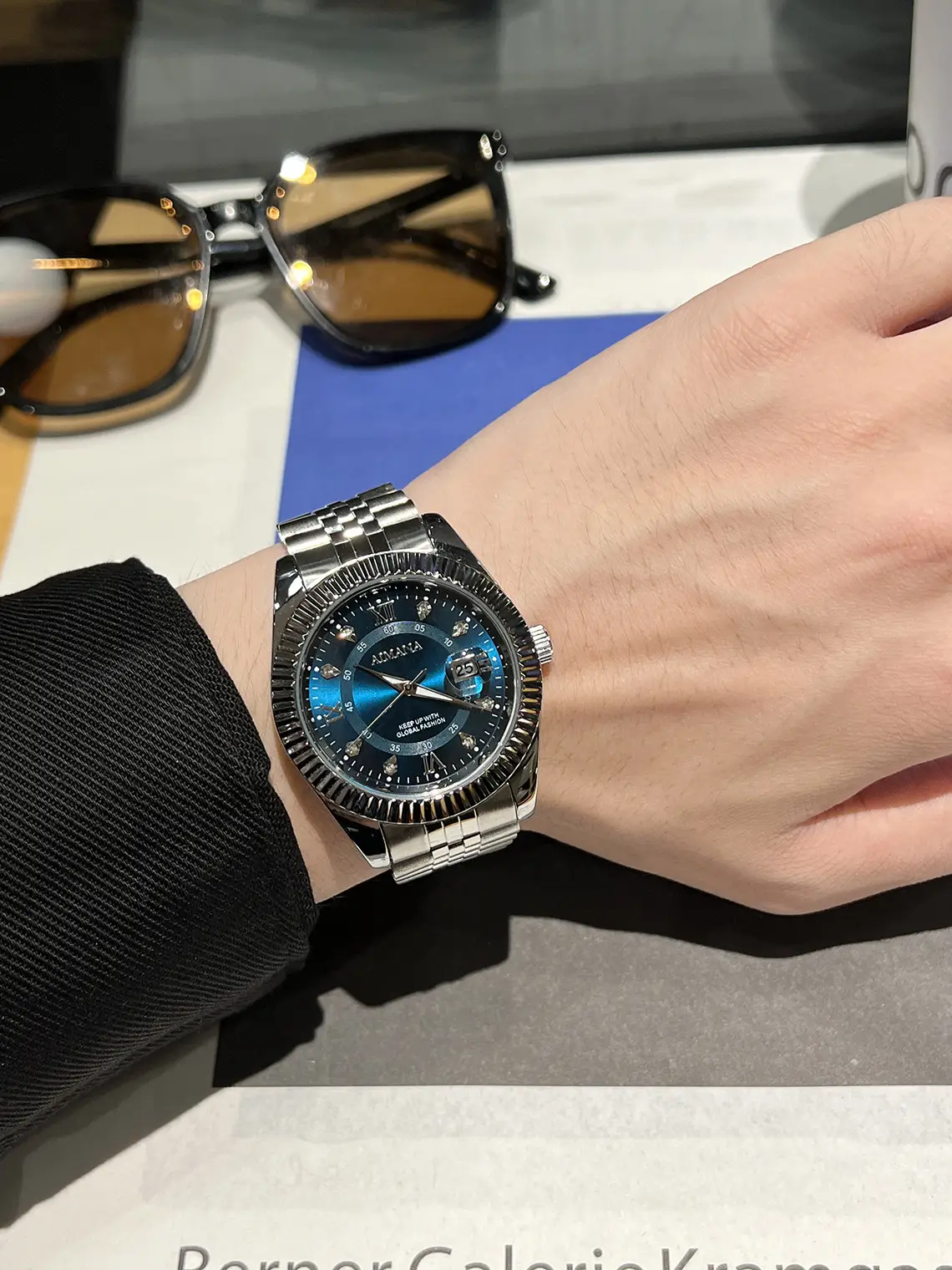 Luxury Men's Swiss Watch Stainless Steel Strap Black Dial - Image 2