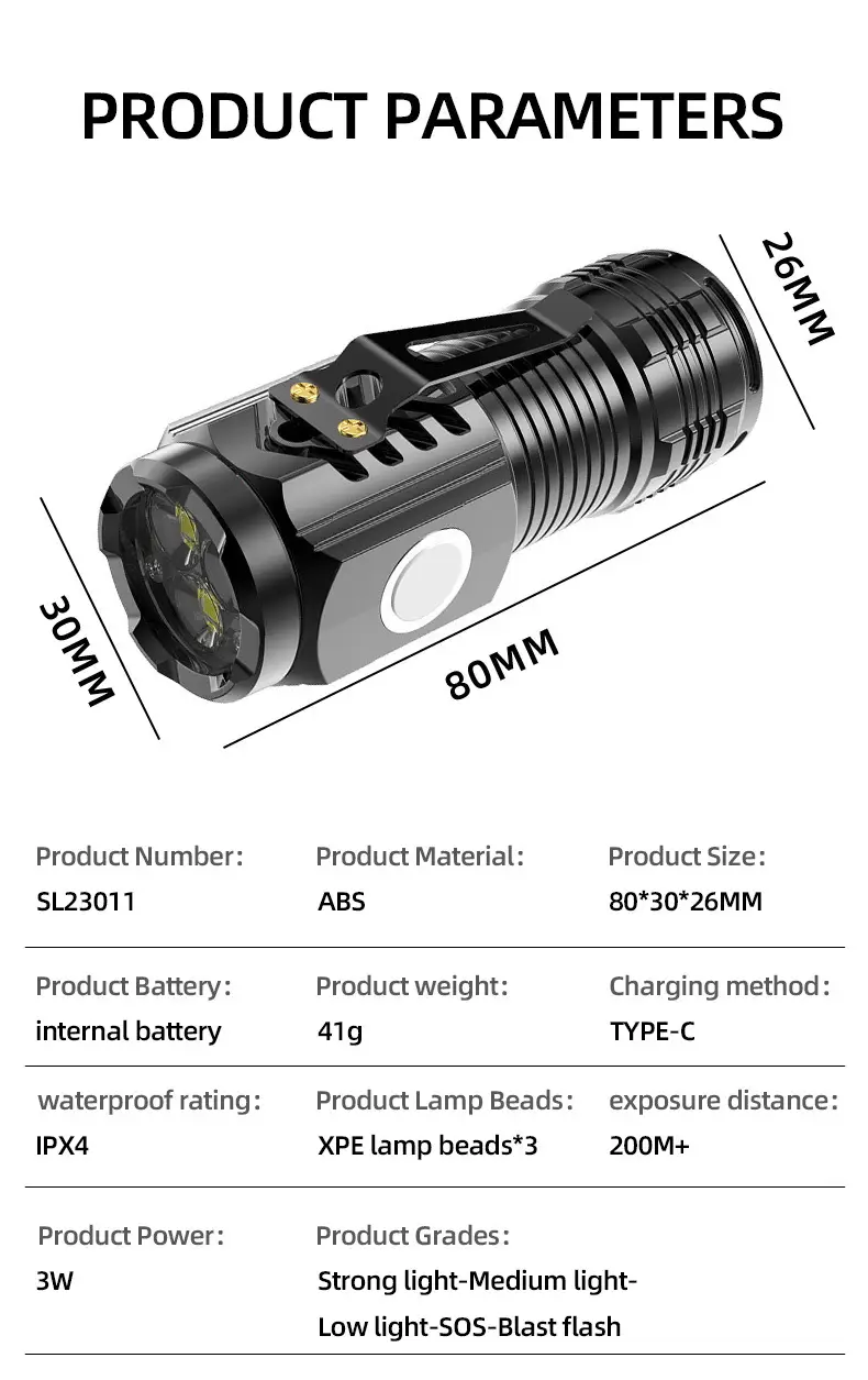 Magnetic Rechargeable Flashlight with Pen Clip & Three Colors β feature 10