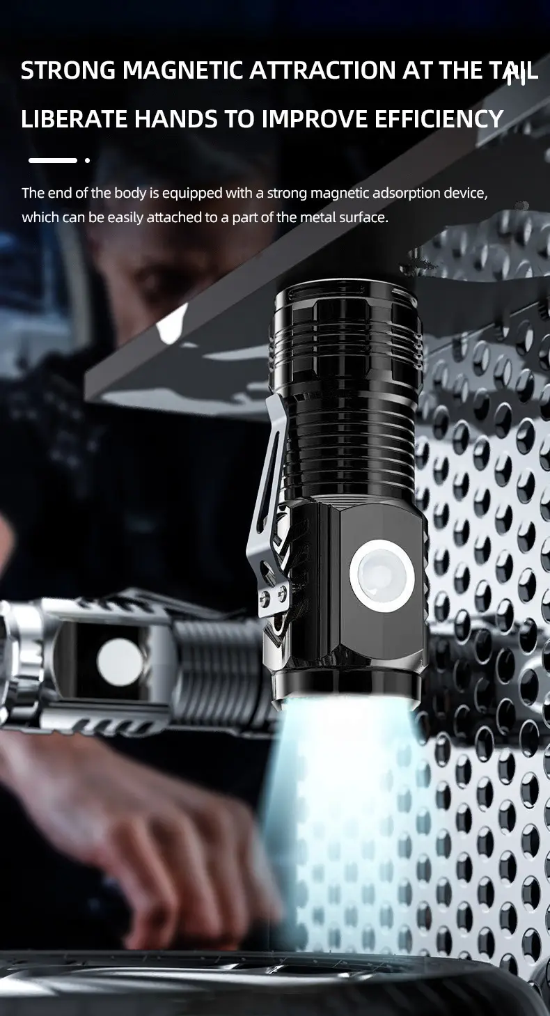 Magnetic Rechargeable Flashlight with Pen Clip & Three Colors β feature 6