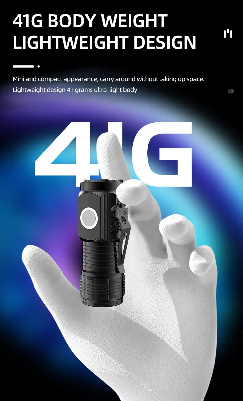 Magnetic Rechargeable Flashlight with Pen Clip & Three Colors β feature 9